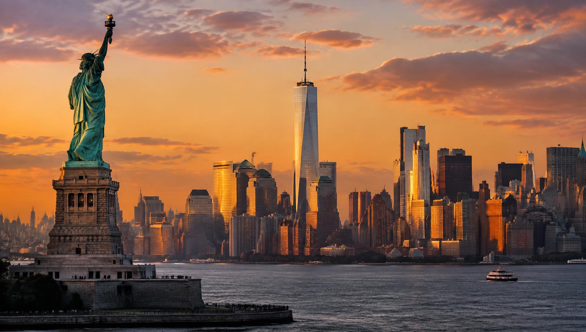 Skyline de Nueva York con la Estatua de la Libertad