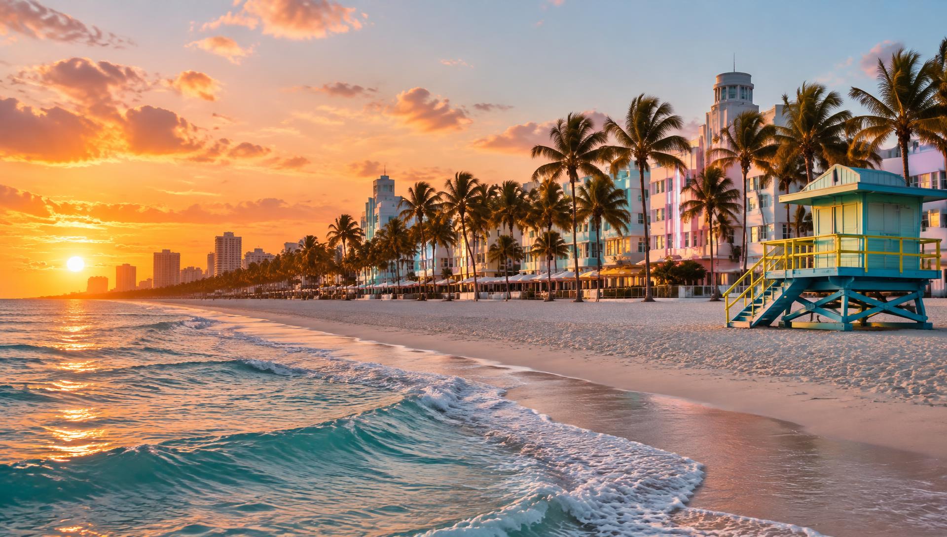 Playa de Miami Beach al atardecer