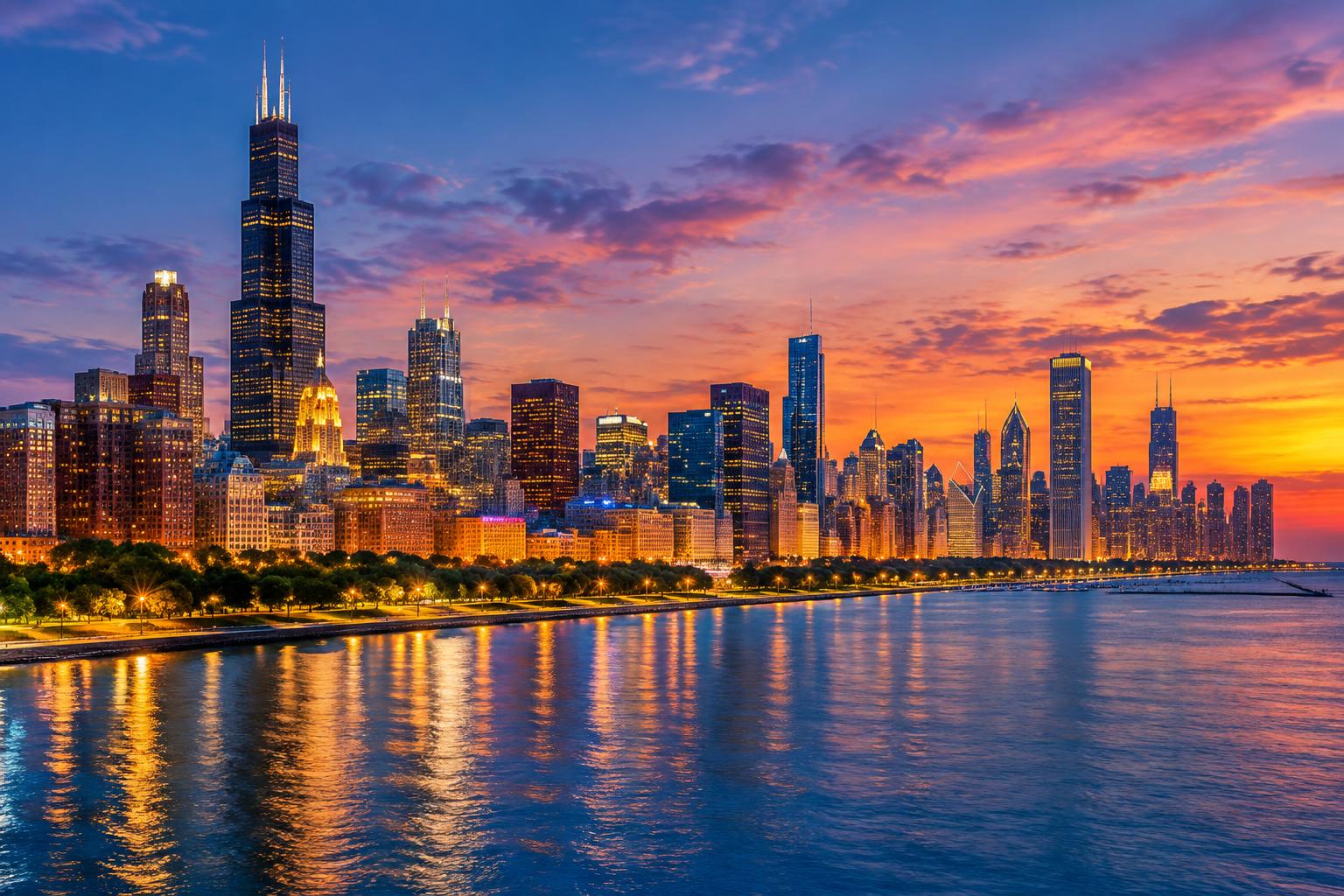 Skyline de Chicago al atardecer