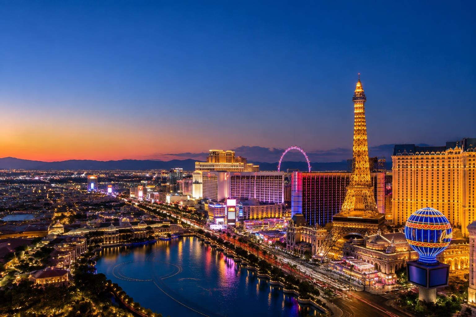 Las Vegas Strip iluminado al anochecer