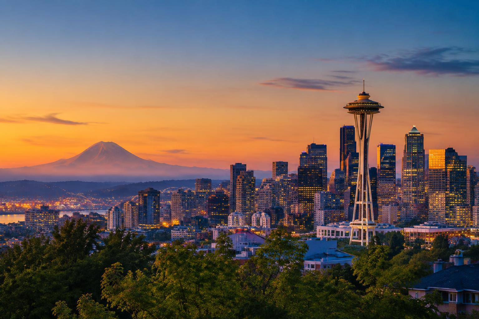 Space Needle y horizonte de Seattle