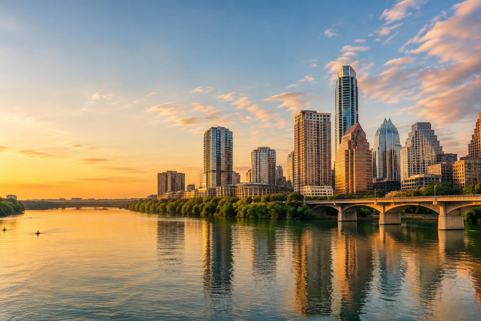 Horizonte de Austin, Texas, junto al río